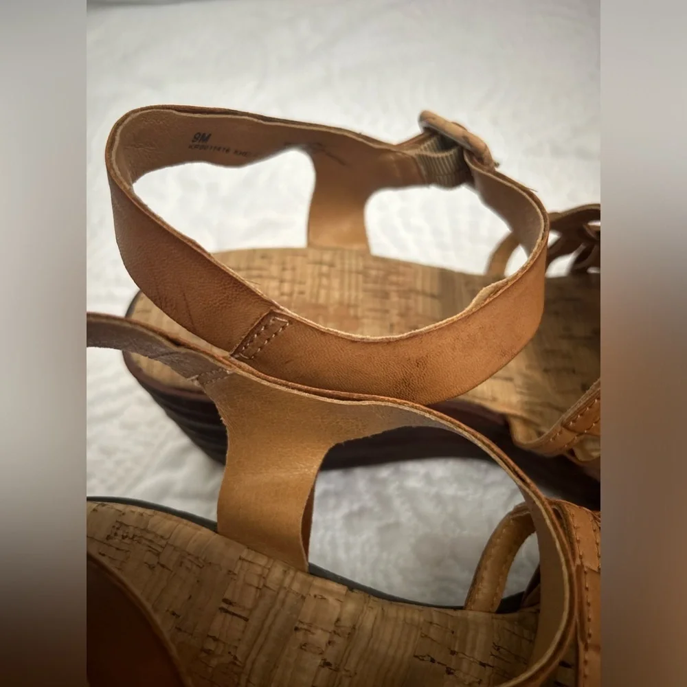 Korks By Kork Ease Marley Brown Wedge Sandals Woven Slingback Comfort Sz 9